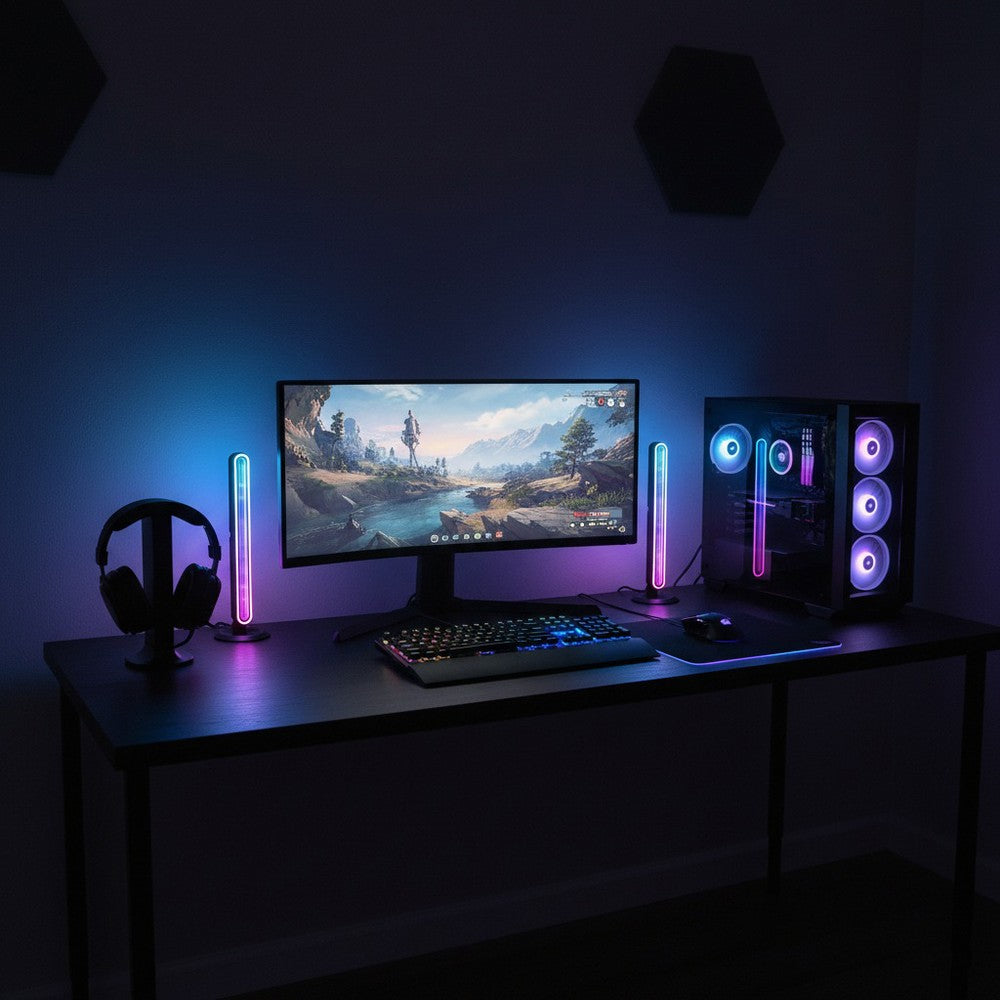 2 stk. RGBIC uendelige ambient light bar - 28cm, Bluetooth, 5W, USB-opladning