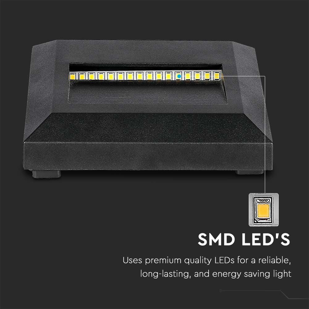 2W Trinlys LED-pære med 3000K varm hvidt lys, sort hus, kvadratisk design, 70lm, RA80, IP65 - Ideel til udendørs belysning