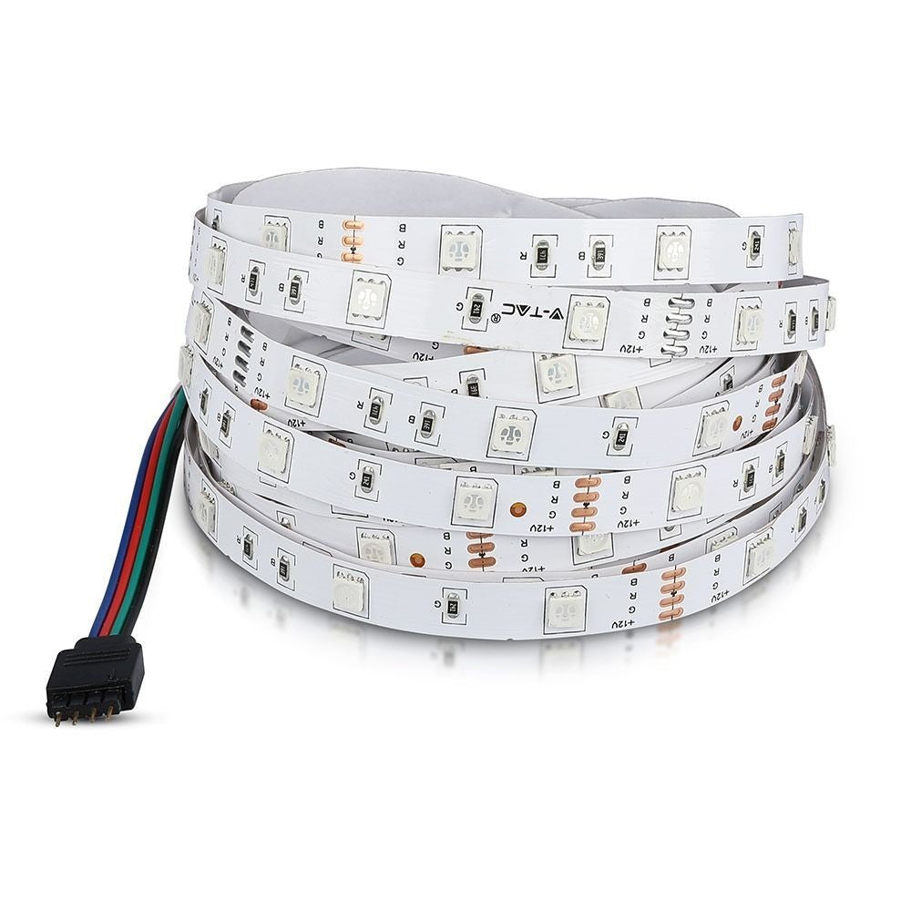 V-Tac 4,8W/m RGB LED-stripsæt - 5m, 30 LED pr. meter, 400lm/m