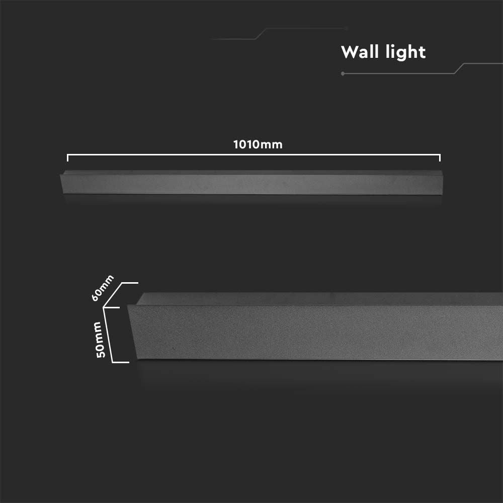 16W LED Væglys i Sort, 3000K, IP65, RA90, 2035lm - 1010*60*50mm