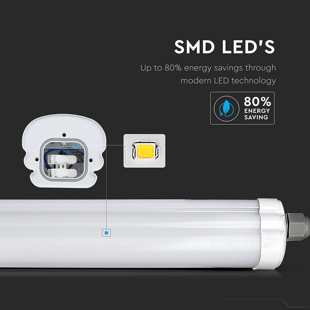 V-Tac Vandtæt 32W LED Armatur - 150 cm, 160 lm/W, Gennemfortrådet, IP65
