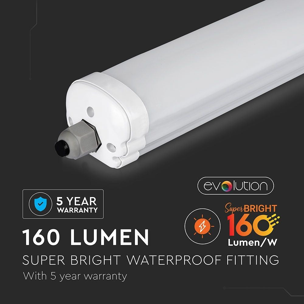 V-Tac Vandtæt 32W LED Armatur - 150 cm, 160 lm/W, Gennemfortrådet, IP65