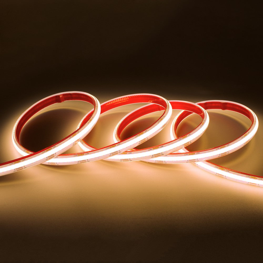 5m COB CCT LED strip RA90 - 20W/m, 24V, IP68, 576 LED pr. meter - Høj kvalitet, 20W/meter, 24V, Vandtæt IP68, 576 LED pr. meter, RA90 - Perfekt til belysning med naturlig farvegengivelse.