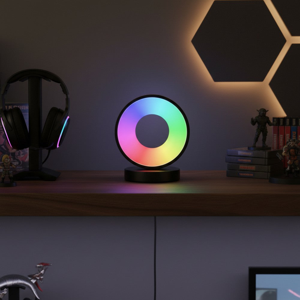 Cirkel RGBIC lampe med Bluetooth og USB-opladning - 18x15cm, 10W, 5V USB tilslutning