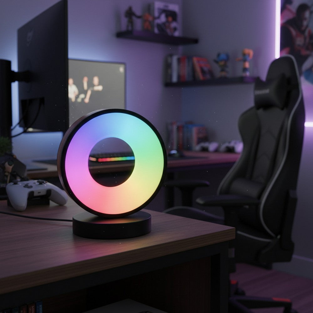 Cirkel RGBIC lampe med Bluetooth og USB-opladning - 18x15cm, 10W, 5V USB tilslutning