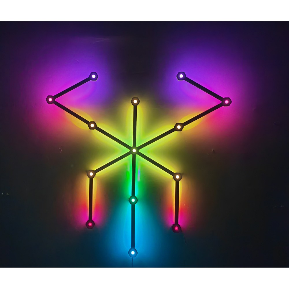 Hexa-Light RGBIC Komplet Sæt - 9 Lysskinner, Vægmonteret, Bluetooth App, USB, 8W, 5V
