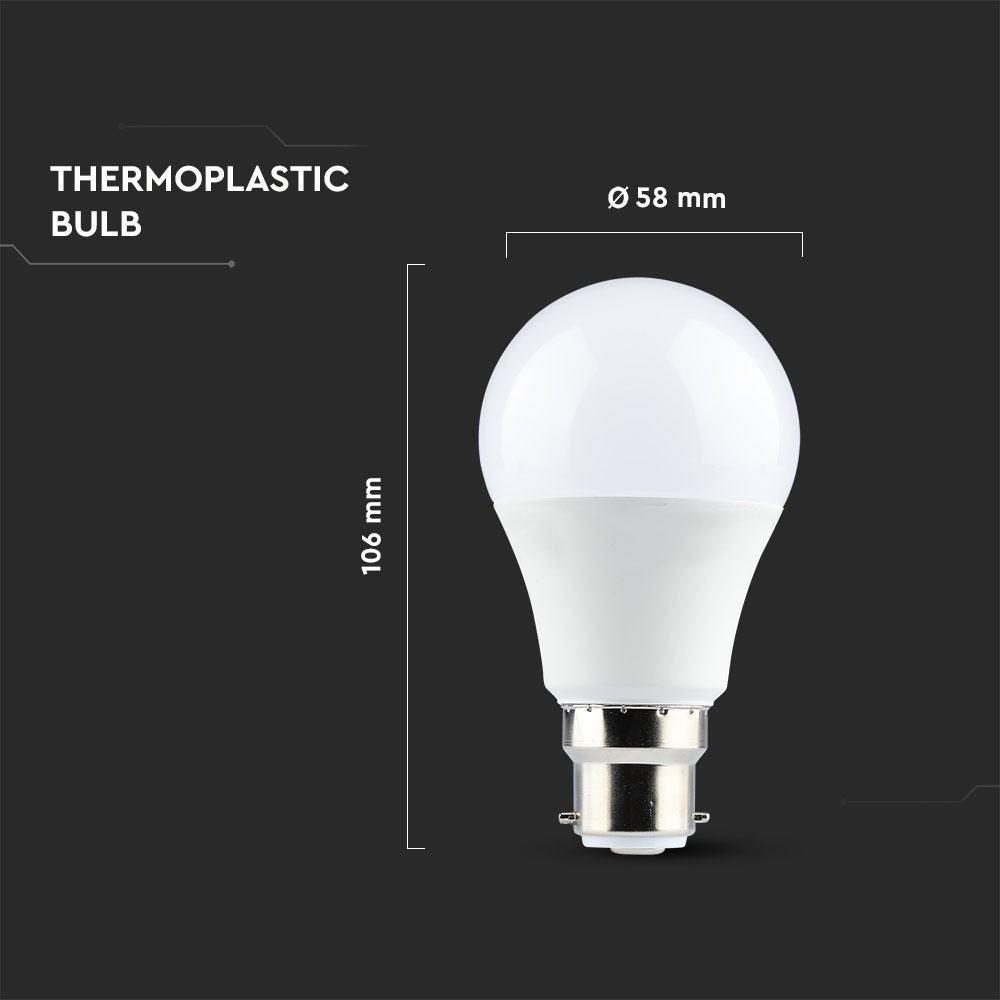 V-Tac 9W LED pære - Samsung LED chip, B22, 806lm, RA80, 5 års garanti