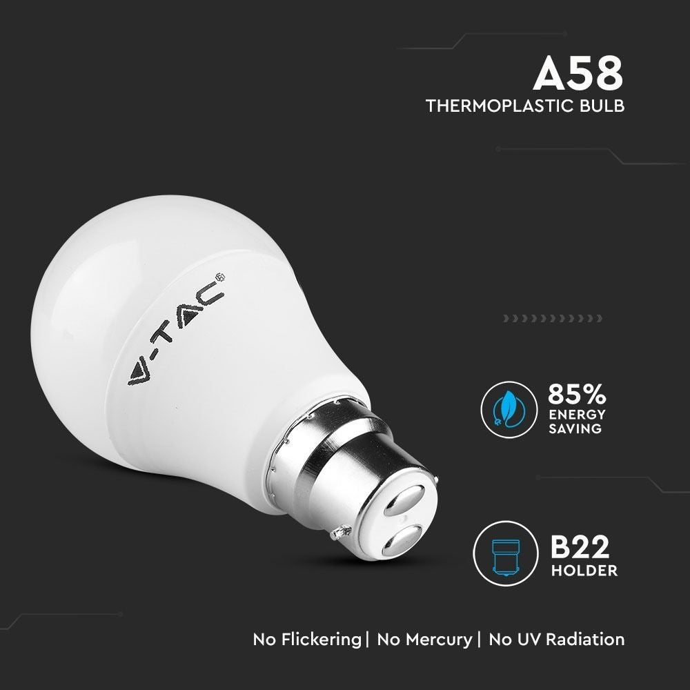 V-Tac 9W LED pære - Samsung LED chip, B22, 806lm, RA80, 5 års garanti