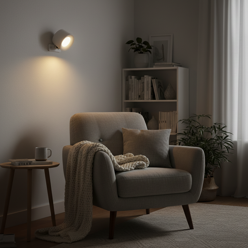 Genopladelig væglampe CCT - 4,5W, Hvid, rund, 360° roterbar, inde/ude, IP54, inkl. lyskilde