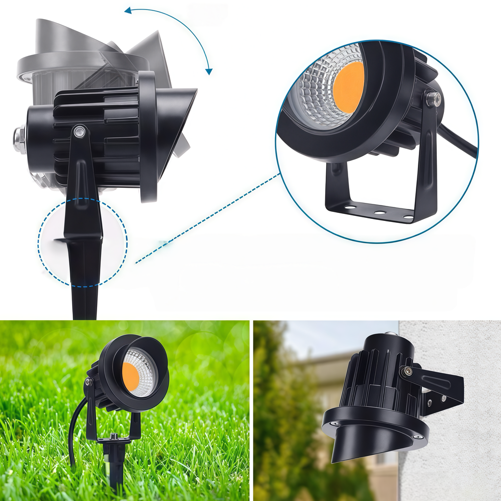6W LED havelampe med spyd, sort finish, IP65-klassificeret, 12-24V, 450lm, erstatter 60W, RA82