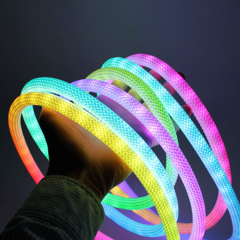 3m RGBIC Neon flex slange med Bluetooth App og fjernbetjening - Vævet reb, USB-opladning - Komplet sæt til lysdekorationer.