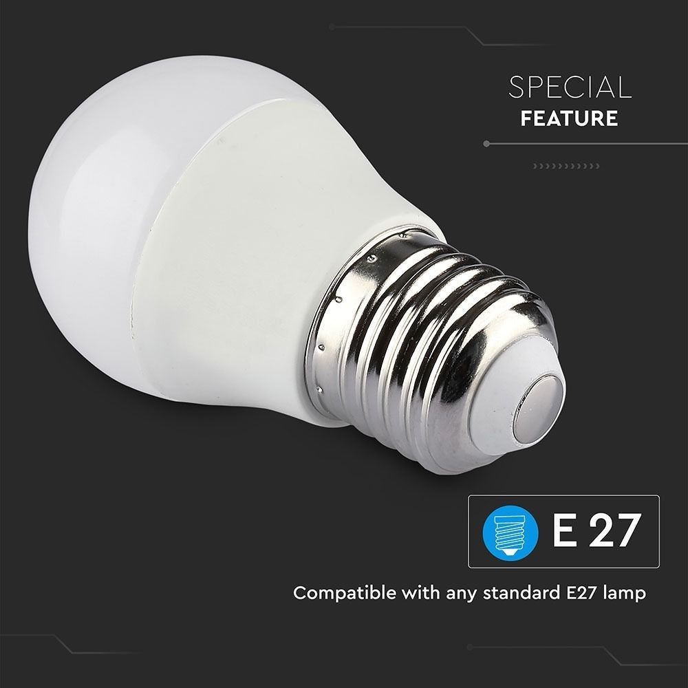V-Tac 5W Smart Home Krone LED Pære - Tuya/Smart Life, Kompatibel med Google Home, Alexa og Smartphones, E27 Fatning, Erstatter 28W, 230V, 470lm, RA80
