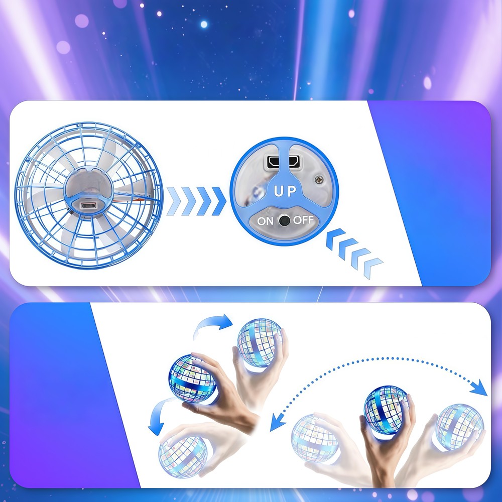 Hover Orb flyvende bold med RGB lys - Ø8,5 cm, blå - Perfekt til børn og barnlige sjæle, effekt 2W