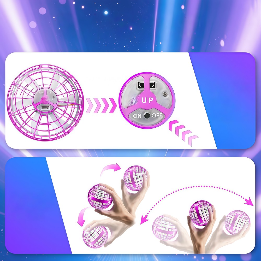 Hover Orb flyvende bold med RGB lys - Ø8,5 cm, lilla, perfekt til børn og barnlige sjæle.