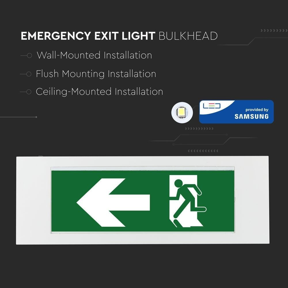 V-Tac 4W LED nødbelysning - Væg/loft/undersænket montering, inkl. batteri og piktogrammer