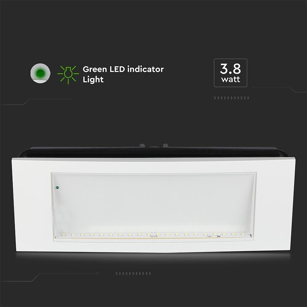 V-Tac 4W LED nødbelysning - Væg/loft/undersænket montering, inkl. batteri og piktogrammer