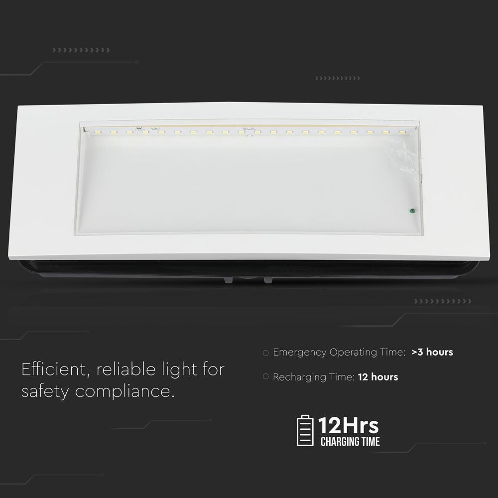 V-Tac 4W LED nødbelysning - Væg/loft/undersænket montering, inkl. batteri og piktogrammer