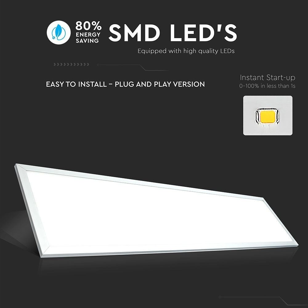 6 stk. V-Tac 120x30 LED paneler med hvid kant - 29W, 120lm/W, erstatter 150W, 3480lm, RA80