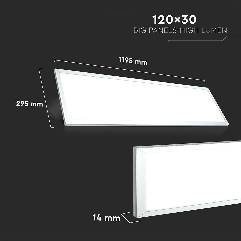 6 stk. V-Tac 120x30 LED paneler med hvid kant - 29W, 120lm/W, erstatter 150W, 3480lm, RA80
