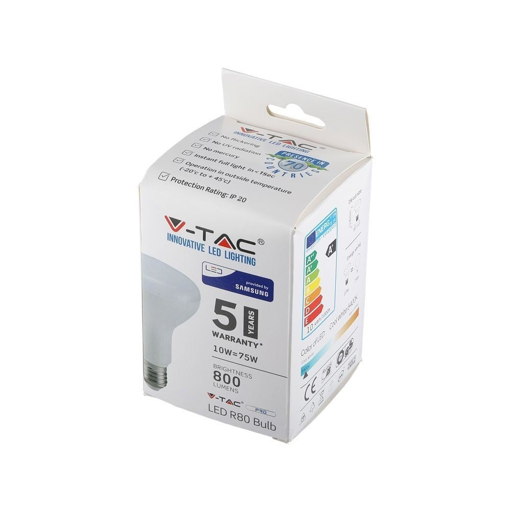 V-Tac 10W LED spotpære - Samsung LED chip, R80, E27 - 5 års garanti