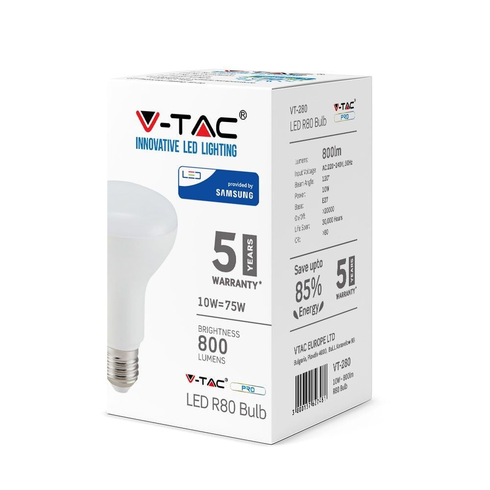 V-Tac 10W LED spotpære - Samsung LED chip, R80, E27 - 5 års garanti