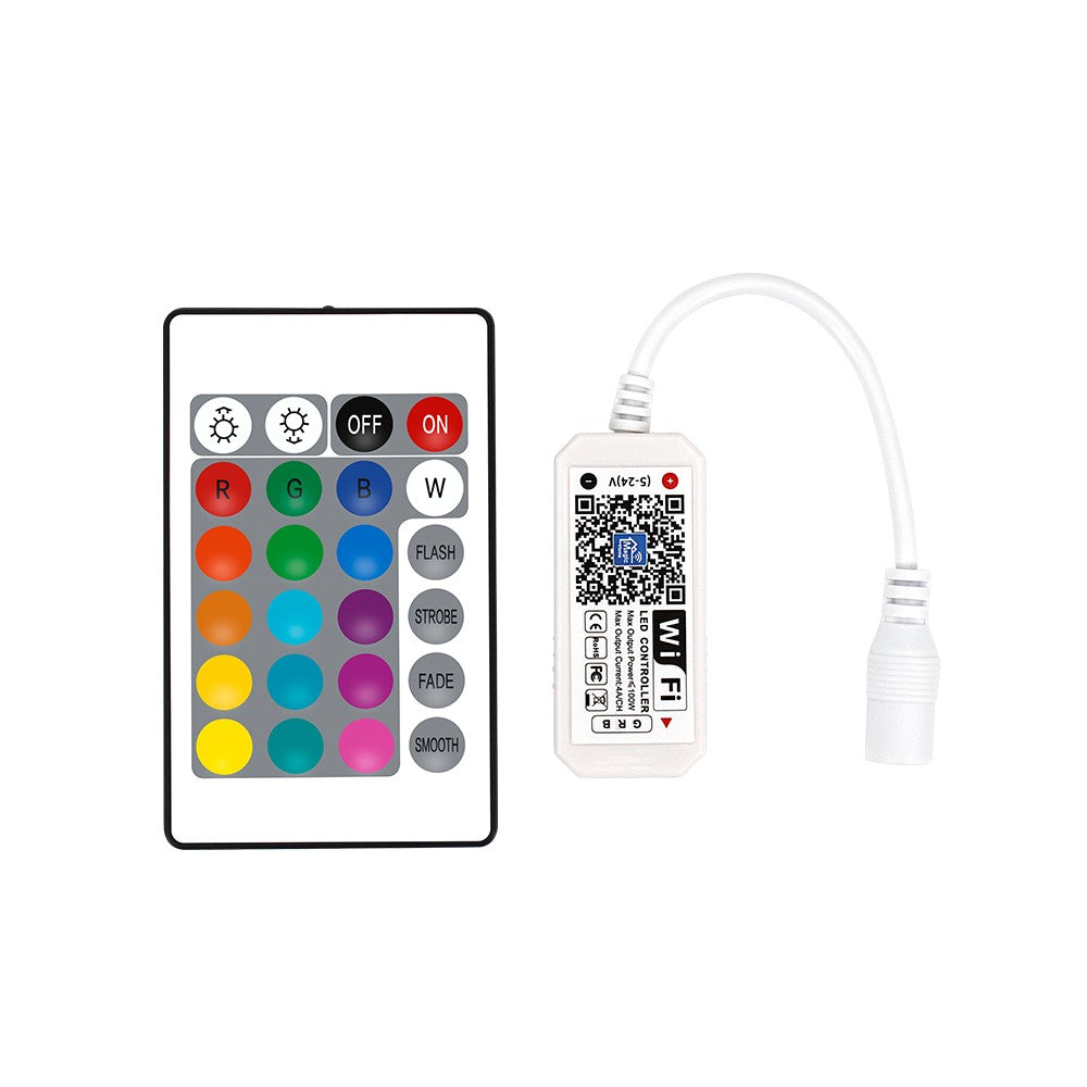 Smart Home RGB-controller - Kompatibel med Google Home, Alexa og smartphones, Understøtter 12V (op til 144W) og 24V (op til 288W)