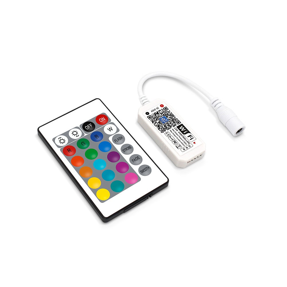 Smart Home RGB-controller - Kompatibel med Google Home, Alexa og smartphones, Understøtter 12V (op til 144W) og 24V (op til 288W)
