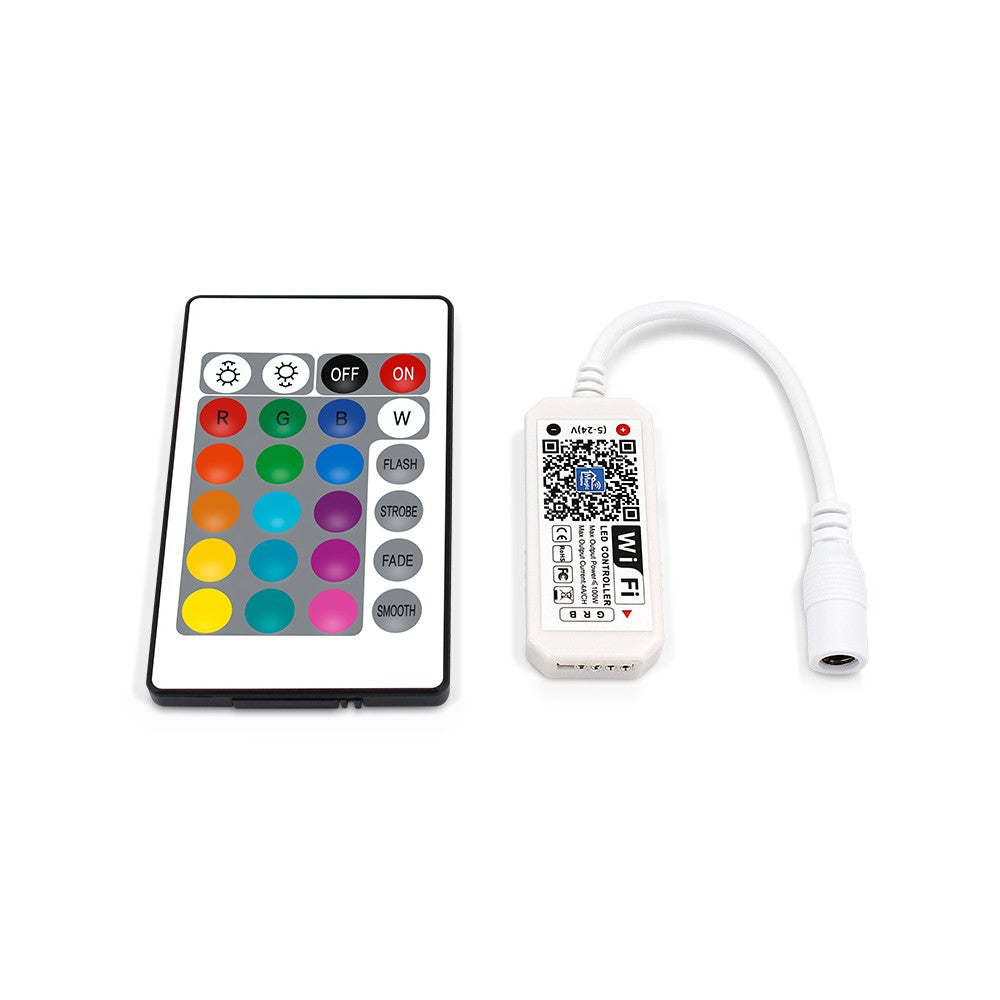 Smart Home RGB-controller - Kompatibel med Google Home, Alexa og smartphones, Understøtter 12V (op til 144W) og 24V (op til 288W)