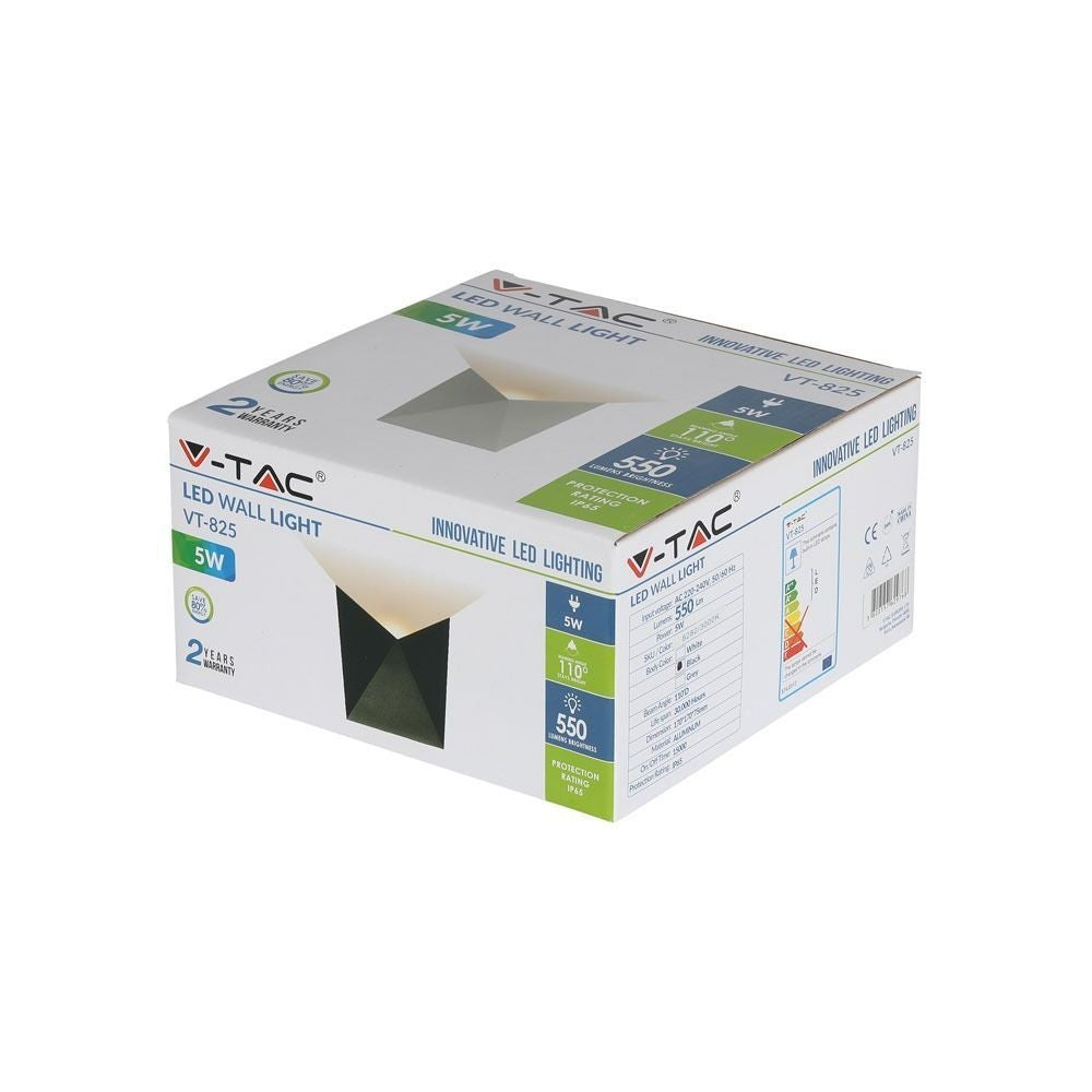 V-Tac 5W LED udendørs væglampe - IP65, inkl. lyskilde - sort (230V, 550lm, RA80)