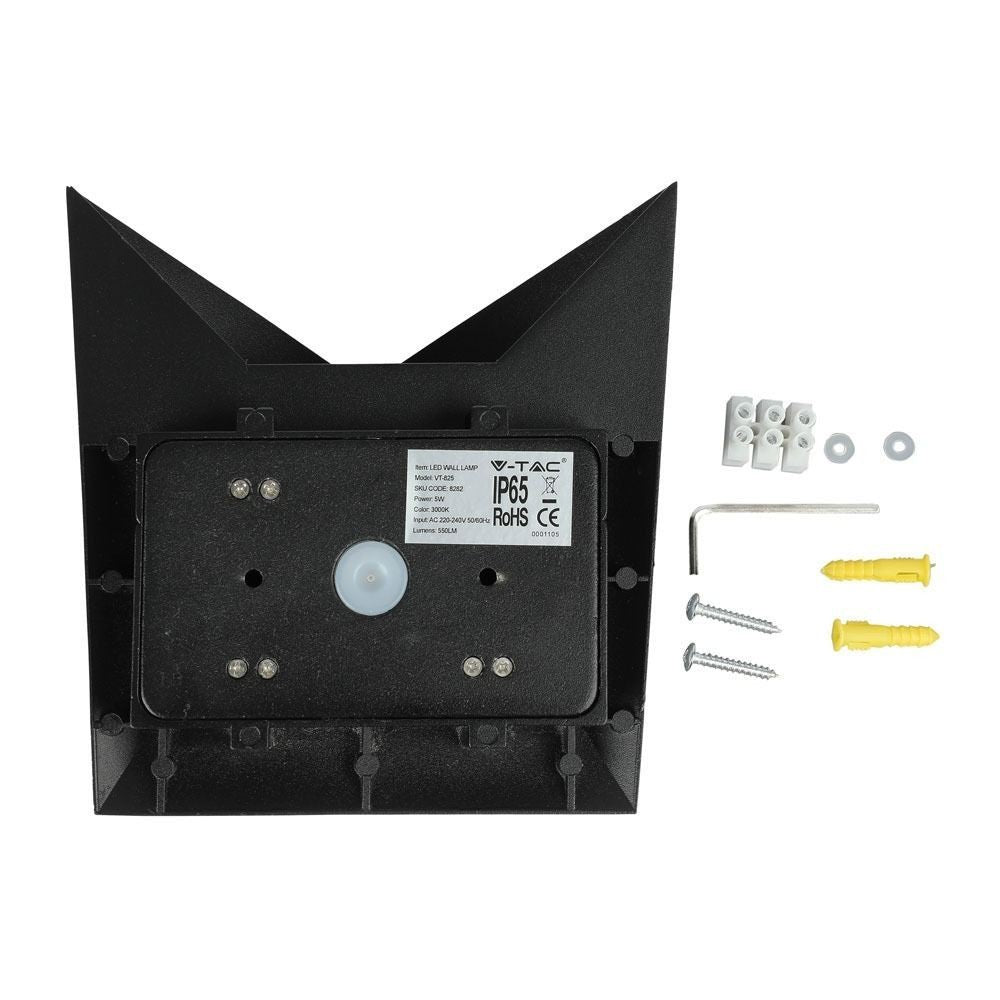 V-Tac 5W LED udendørs væglampe - IP65, inkl. lyskilde - sort (230V, 550lm, RA80)