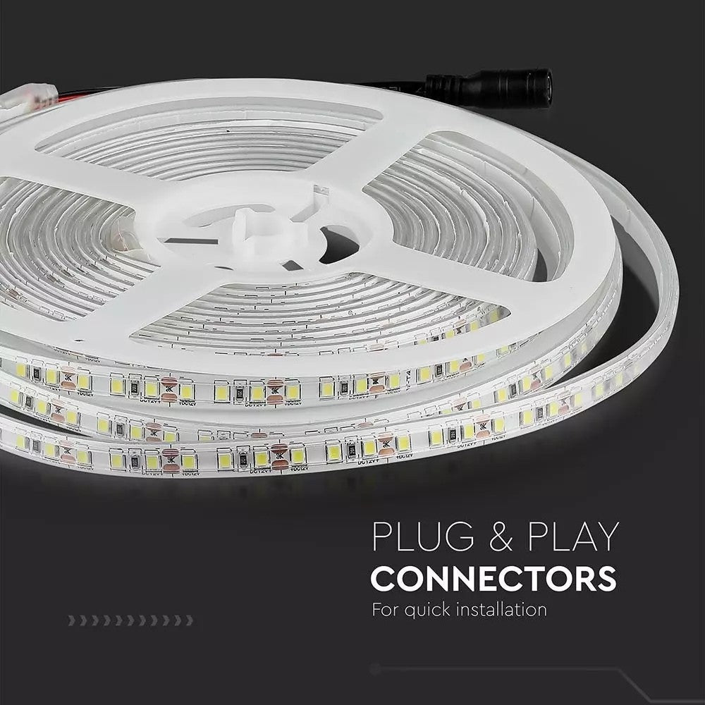 V-Tac Stænktæt LED Strip - 5m, 120 LED/m, 7,2W/m, 12V, 600lm/m, RA80, IP65