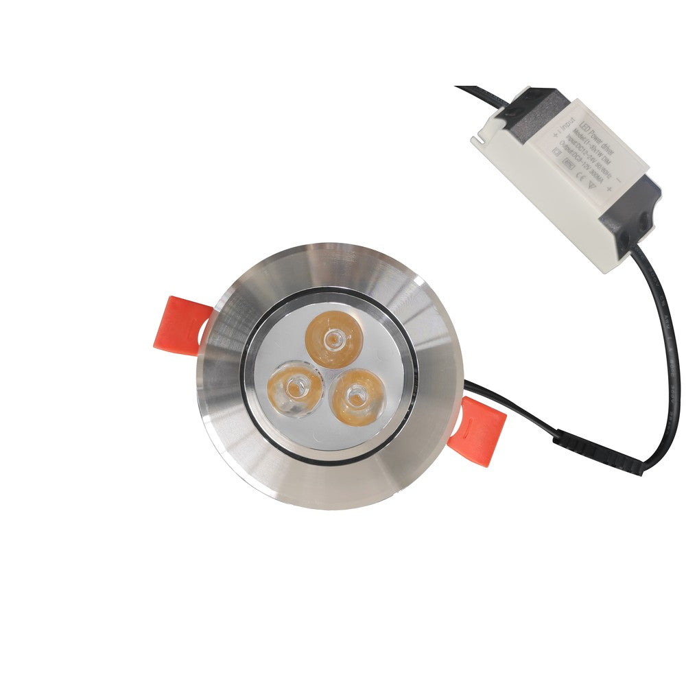 3W Indbygningsspot - Ø7-8 cm hul, Ø8,4 cm mål, 4 cm høj, dæmpbar, 12V/24V, erstatter 40W, 250lm, RA80