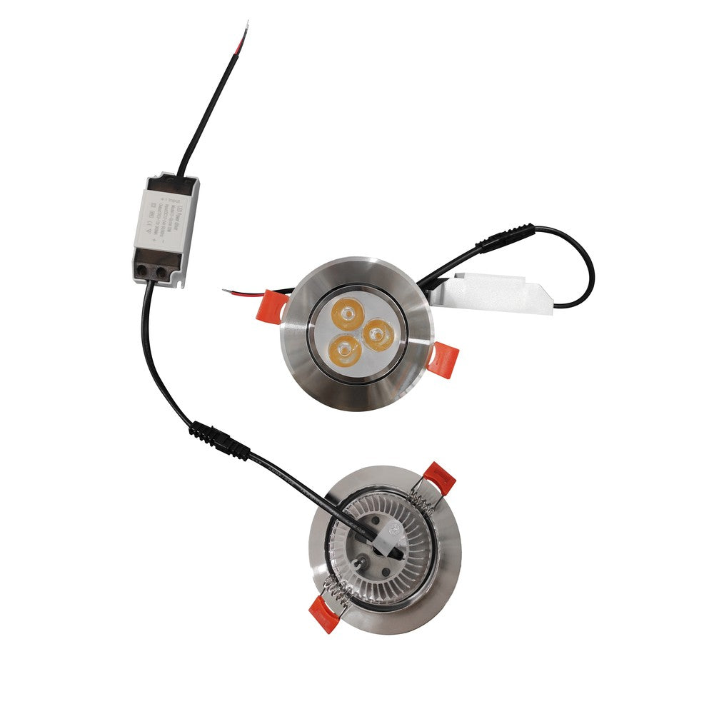 3W Indbygningsspot - Ø7-8 cm hul, Ø8,4 cm mål, 4 cm høj, dæmpbar, 12V/24V, erstatter 40W, 250lm, RA80