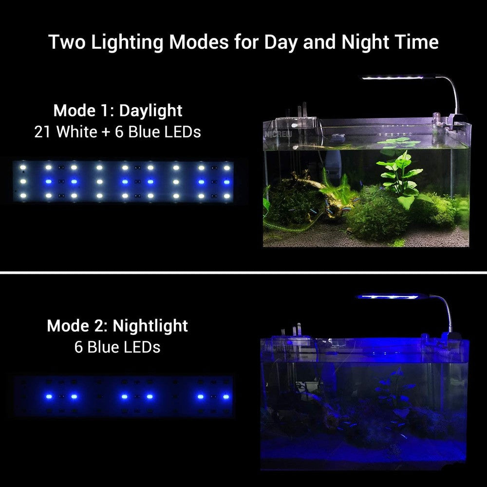 28 cm akvarielampe - 10W LED, hvid/blå, høj effekt, 230V, 800lm