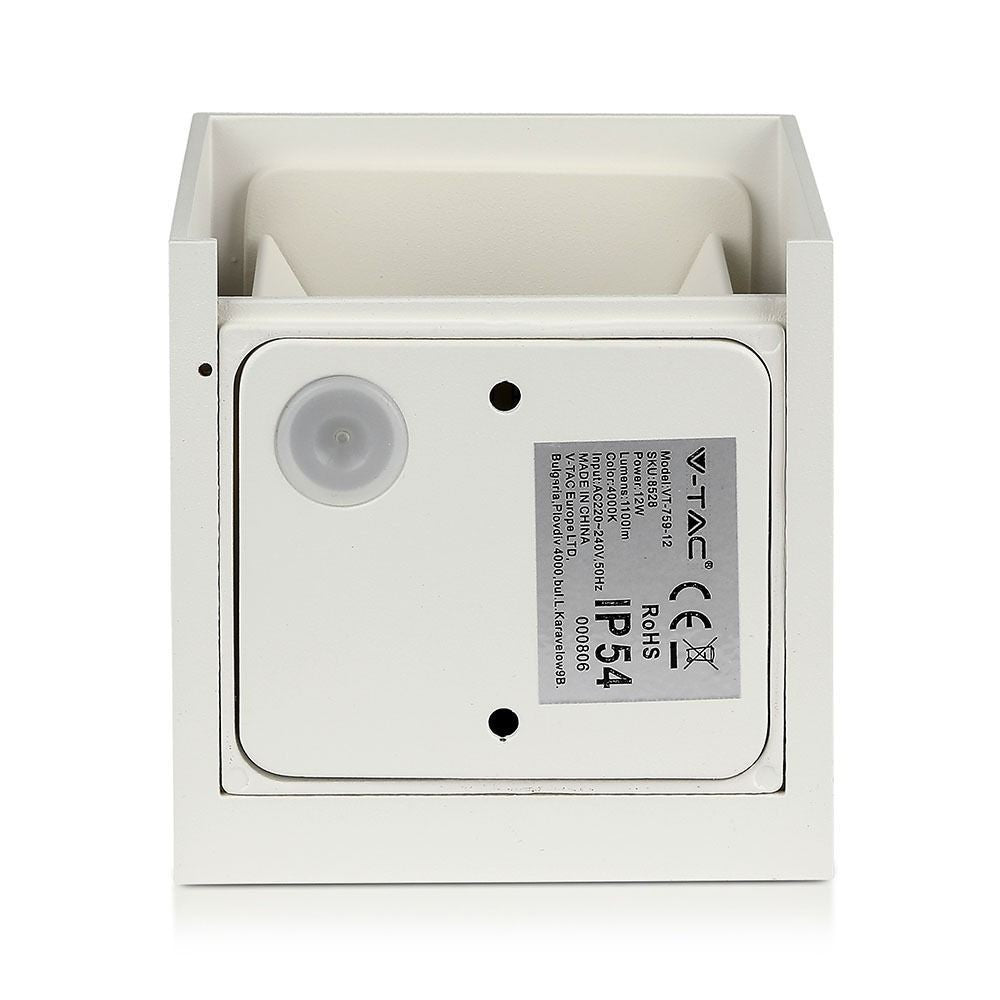 V-Tac 12W LED hvid væglampe - Firkantet, justerbar spredning, IP65 udendørs, 230V, inkl. lyskilde