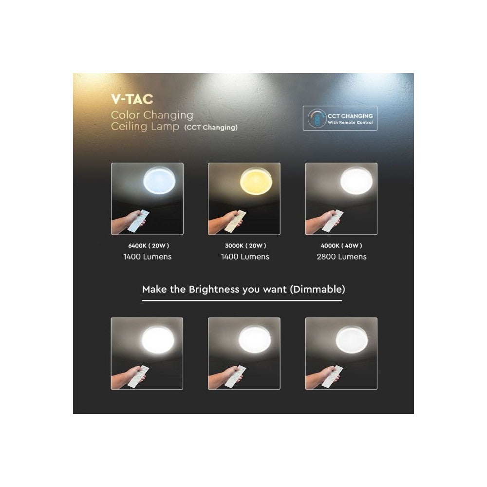V-Tac Justerbar Designer Loftlampe - Ø40cm, 40W, 230V, 2800lm, RA80, fjernbetjening