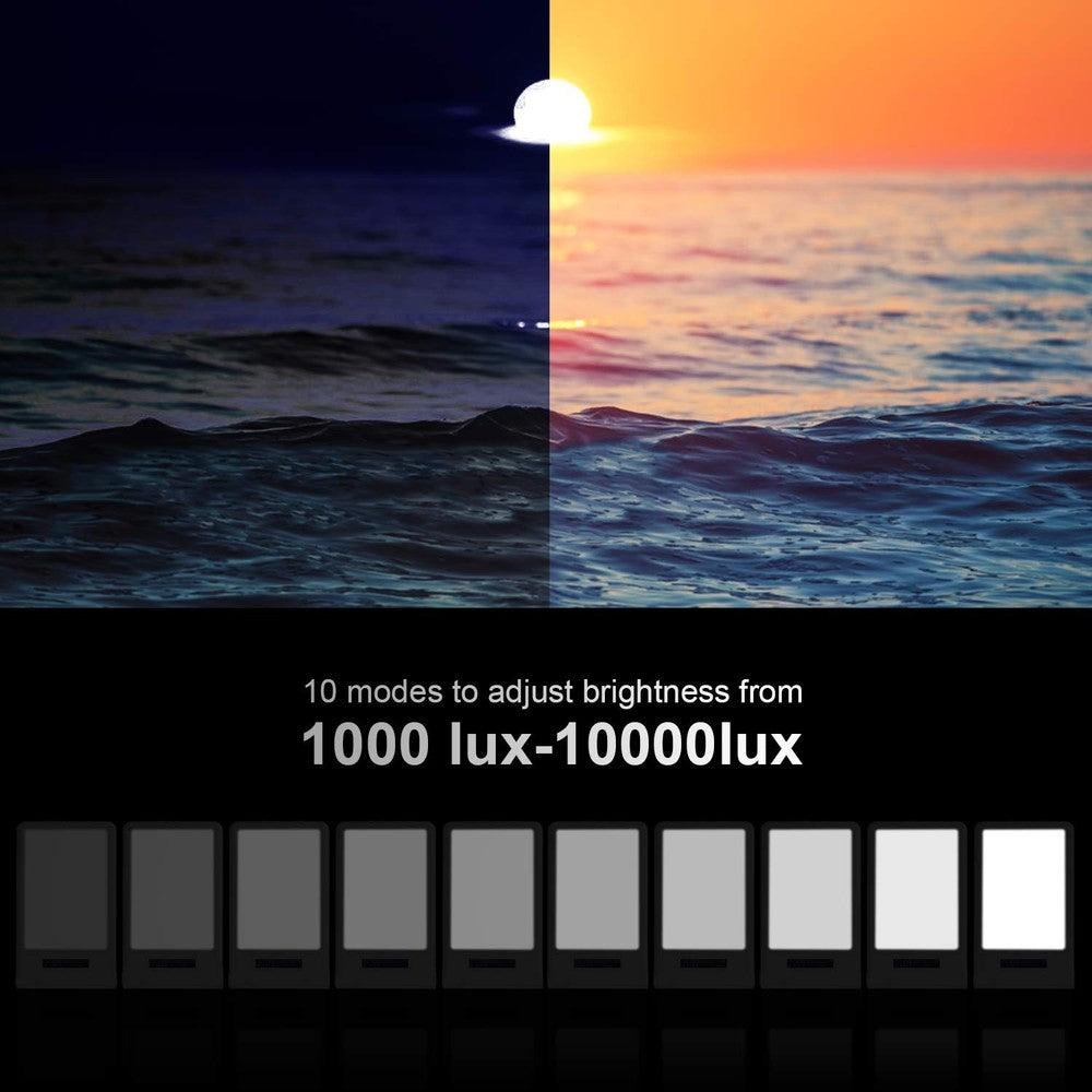 LED lysterapi lampe med timer/alarm - 18W, hvid/blå, 10.000 LUX, indbygget batteri (flicker free)