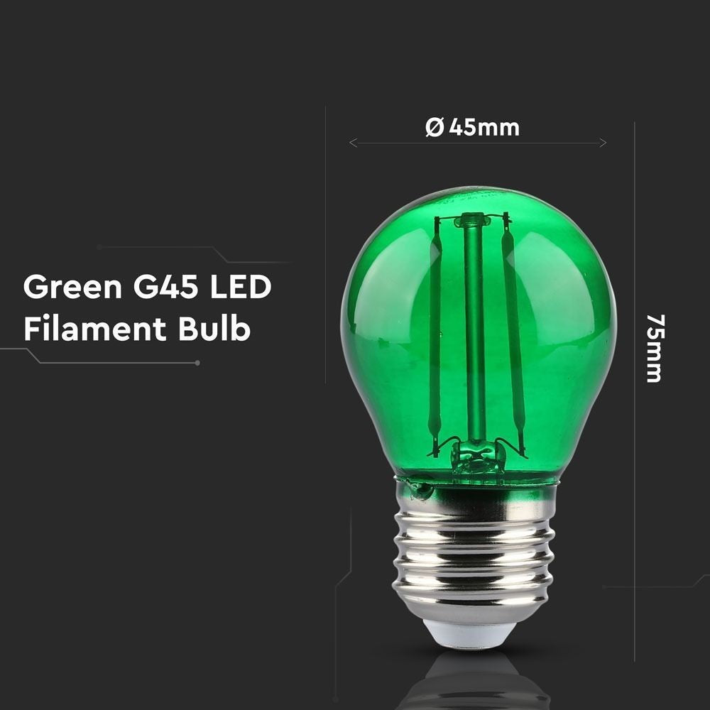 V-Tac 2W Grøn LED Kronepære - E27, Kultråd, Erstatning for 10W, Input 230V, 60lm, RA80