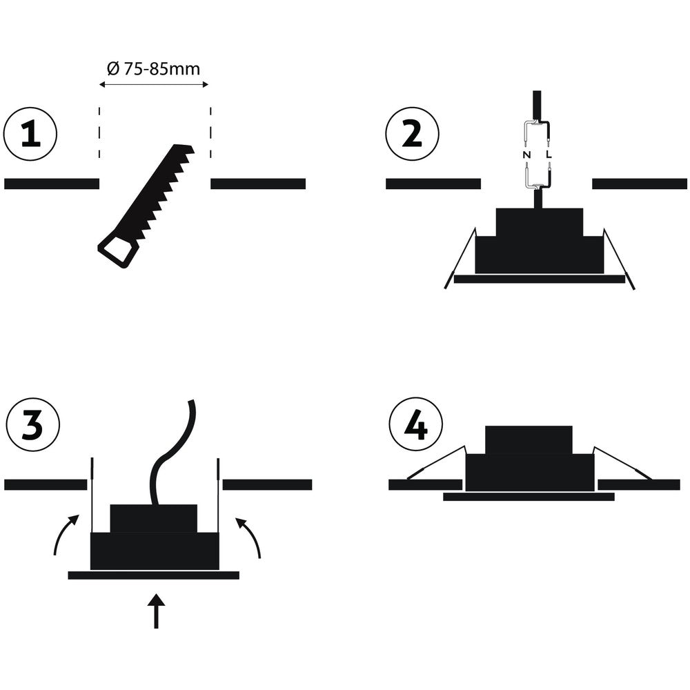 7W LED indbygningsspot - Ø7,5 cm hul, Ø9 cm mål, indbygget driver, 230V, 550lm, RA80