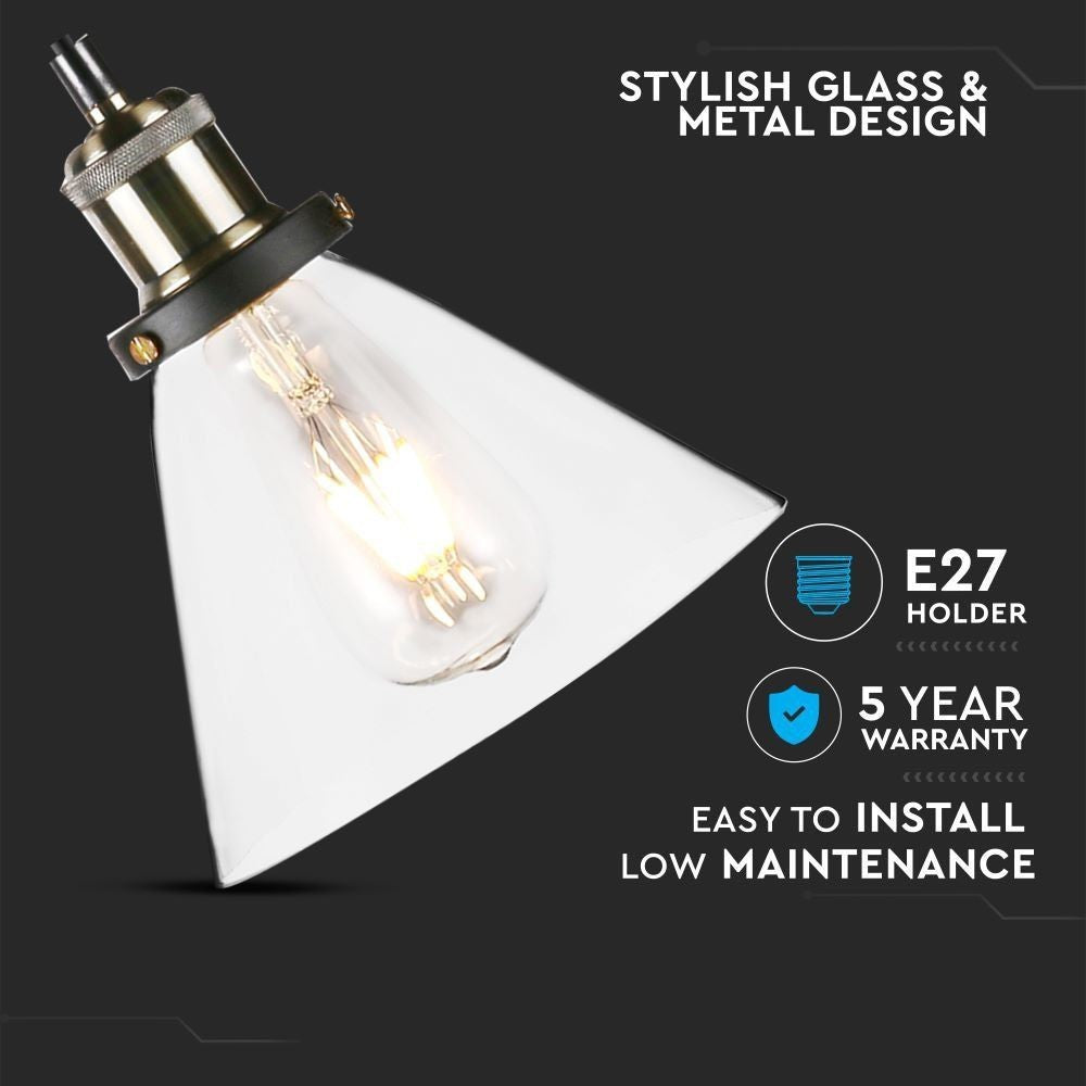 V-Tac Moderne Pendellampe - Gennemsigtig Glas, Ø18 cm, E27, Max. 60W