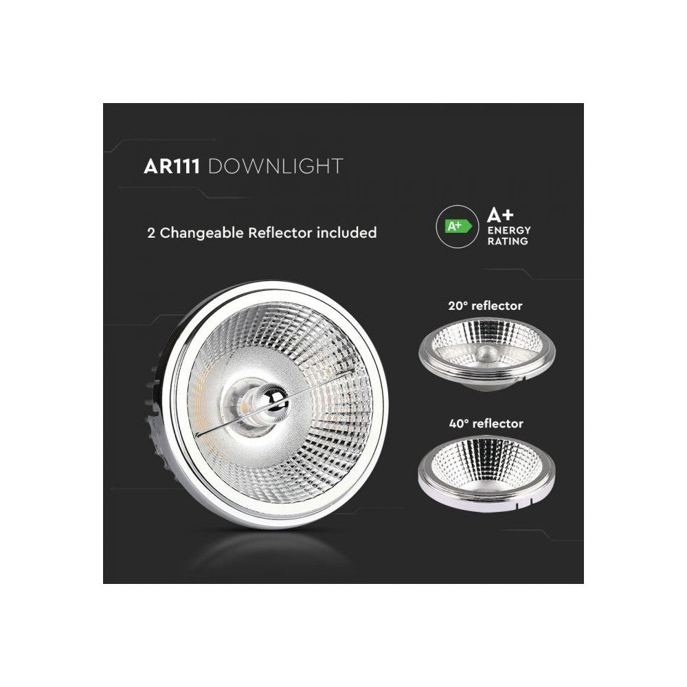 V-Tac LED spot - 20W, varm hvid, 230V, G53 AR111, erstatter 130W, RA80