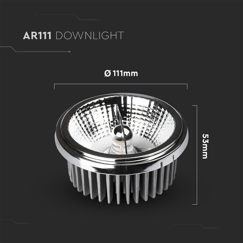 V-Tac LED spot - 20W, varm hvid, 230V, G53 AR111, erstatter 130W, RA80