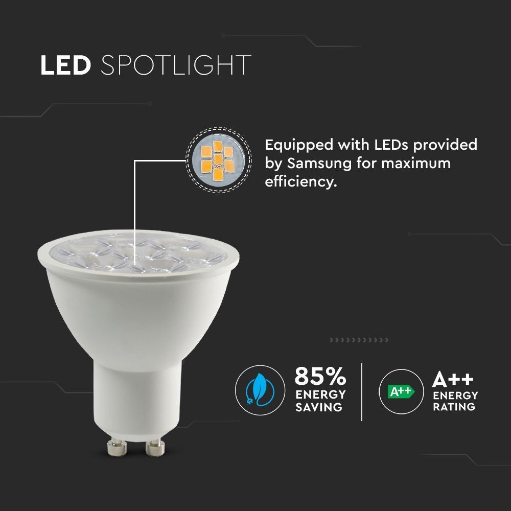 V-Tac 6W LED spot, 10° - Samsung LED chip, Ekstra fokuseret, 230V, GU10, 500lm, RA80, 5 års producentgaranti