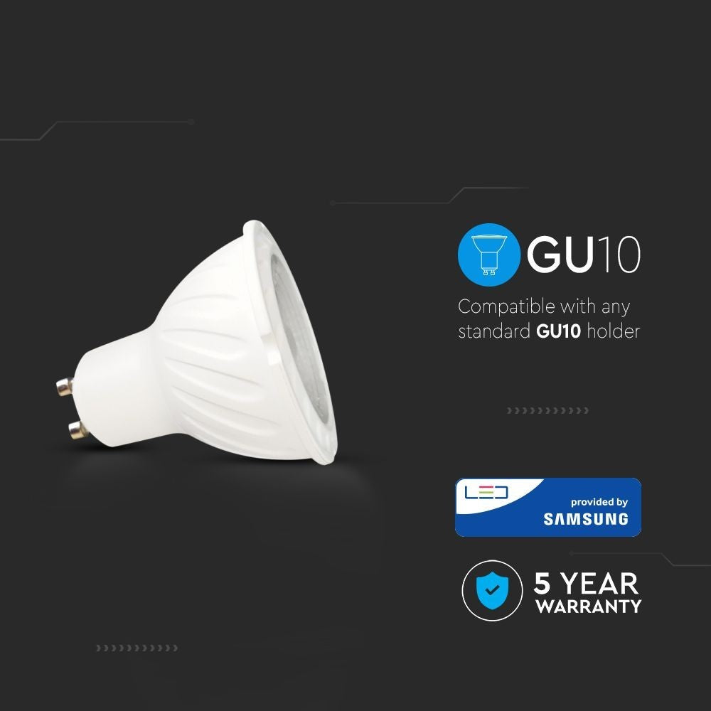 V-Tac 6W LED spot, 10° - Samsung LED chip, Ekstra fokuseret, 230V, GU10, 500lm, RA80, 5 års producentgaranti