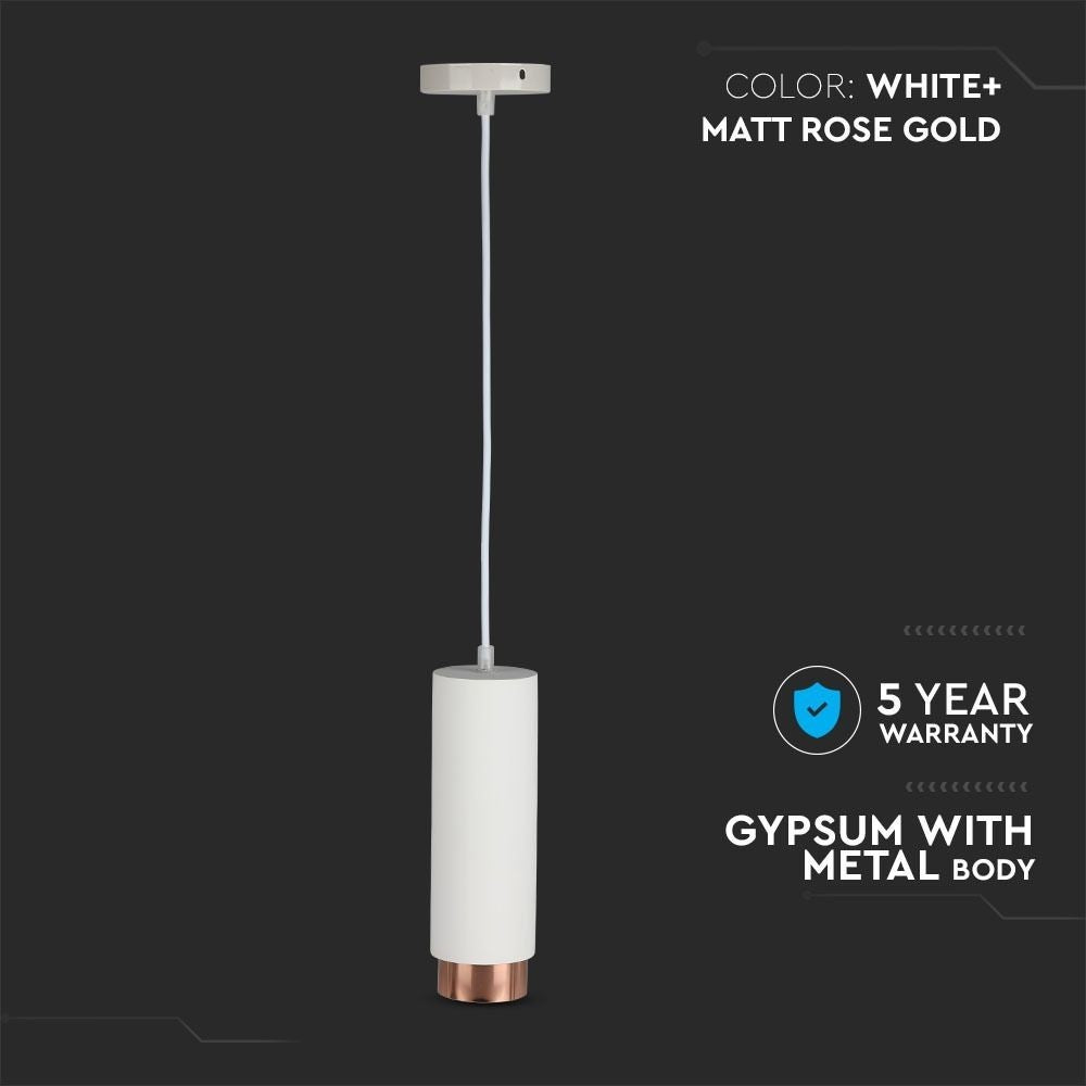 V-Tac Moderne Pendellampe - Hvid/Rose Guld, Ø8 cm, GU10, Max 35W, 5 års garanti