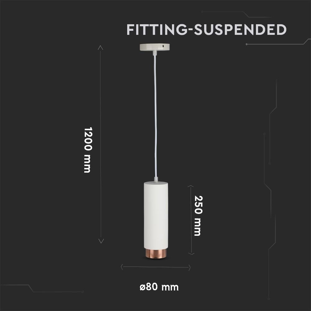 V-Tac Moderne Pendellampe - Hvid/Rose Guld, Ø8 cm, GU10, Max 35W, 5 års garanti