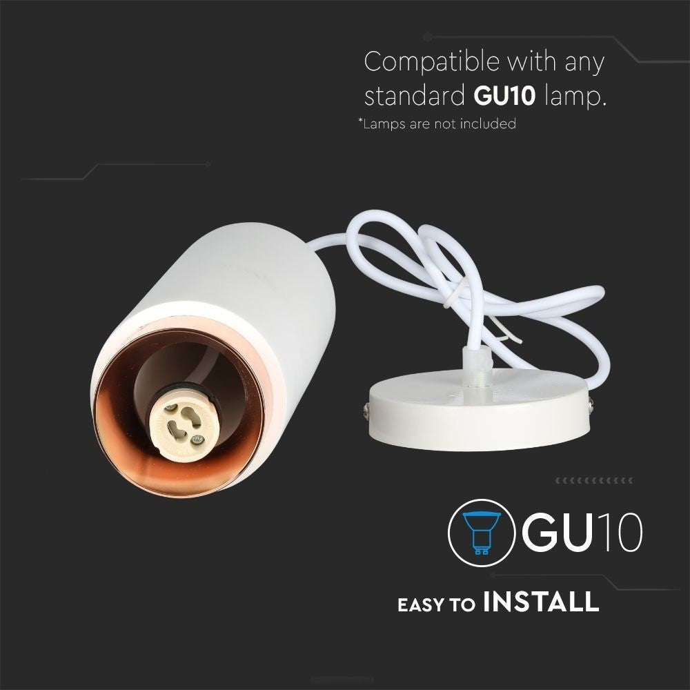 V-Tac Moderne Pendellampe - Hvid/Rose Guld, Ø8 cm, GU10, Max 35W, 5 års garanti