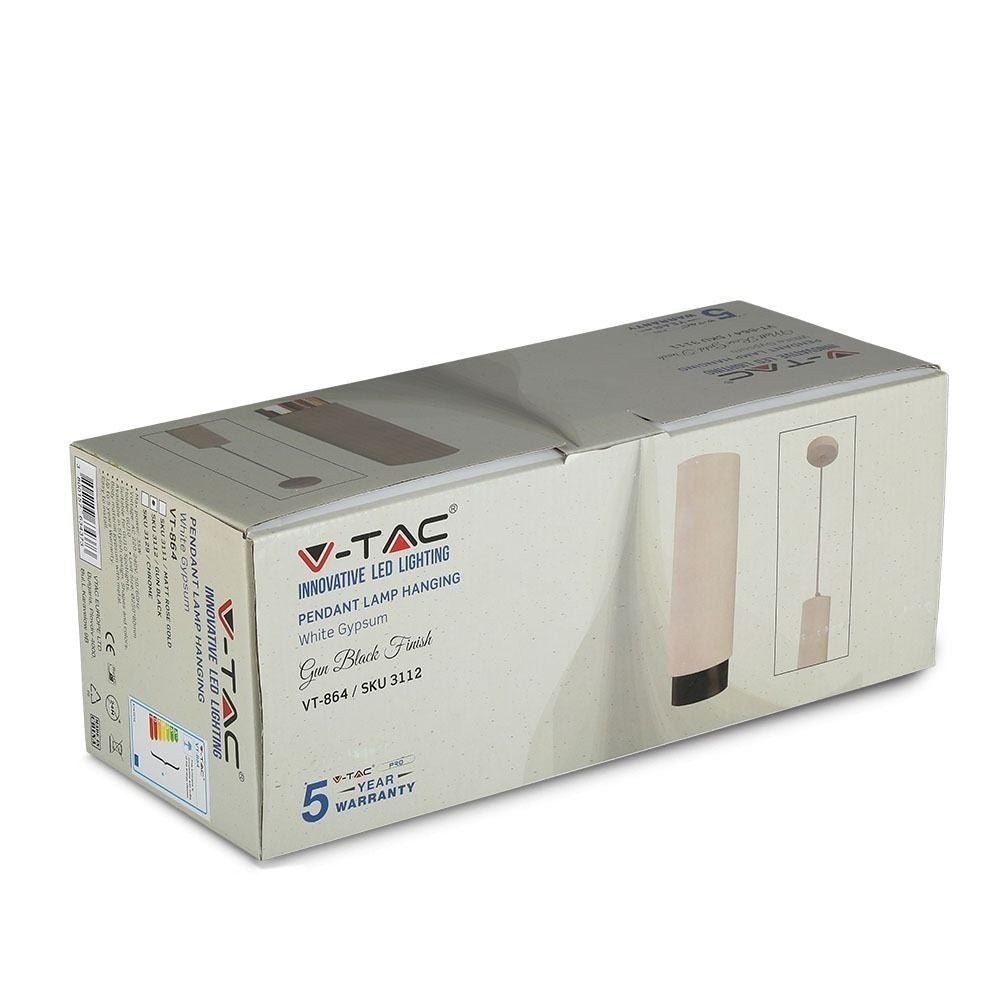 V-Tac moderne pendellampe - Hvid/sort, Ø8 cm, GU10, Max 35W, 5 års garanti