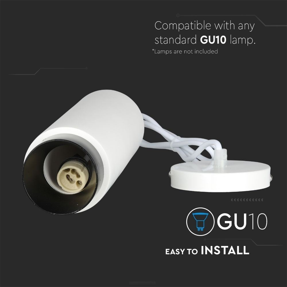 V-Tac moderne pendellampe - Hvid/sort, Ø8 cm, GU10, Max 35W, 5 års garanti