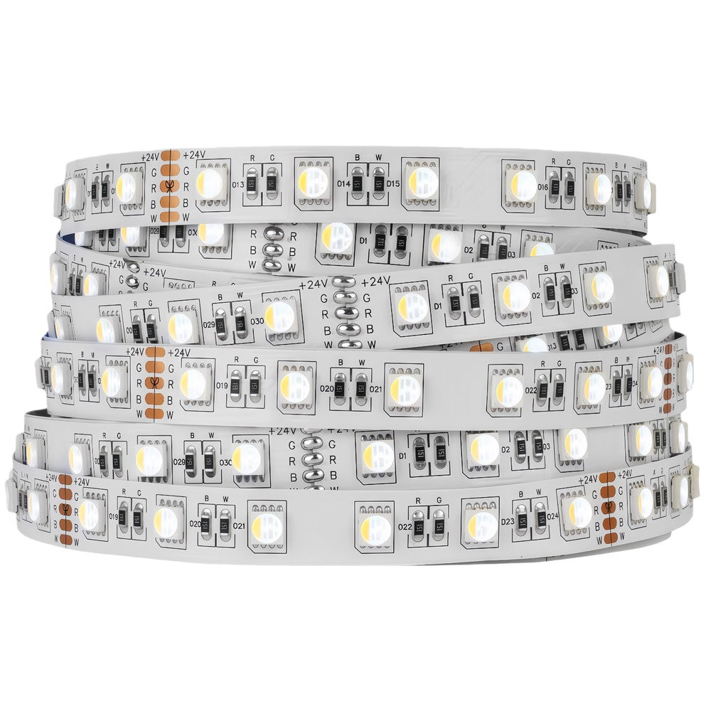 12W/m RGB+WW LED strip - 5 meter, IP65, 60 LED pr. meter, 24V